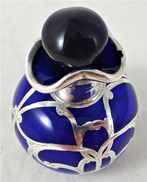 AMERICAN ART NOUVEAU GLASS SILVER PERFUME BOTTLE - ADDITIONAL PHOTO 2