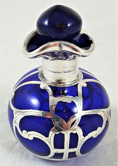 AMERICAN ART NOUVEAU GLASS SILVER PERFUME BOTTLE - ADDITIONAL PHOTO 3