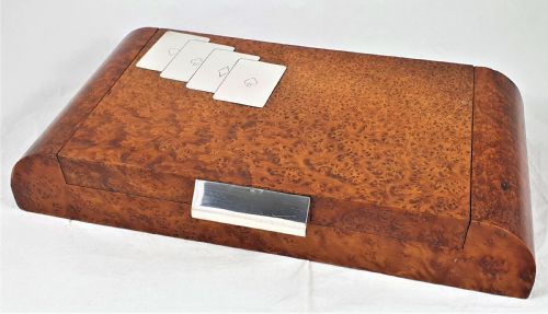 italian art deco burr walnut silver card or games box - CATEGORY: ANTIQUE BOXES - DATED 1940