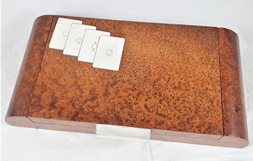 ITALIAN ART DECO BURR WALNUT SILVER CARD OR GAMES BOX - ADDITIONAL PHOTO 1