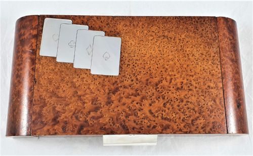 ITALIAN ART DECO BURR WALNUT SILVER CARD OR GAMES BOX - ADDITIONAL PHOTO 16