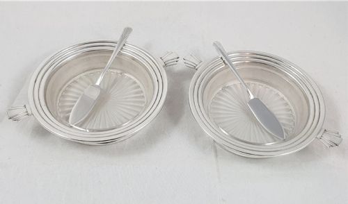 pair of art deco design silver butter dishes - CATEGORY: ANTIQUE SILVER - DATED 1960