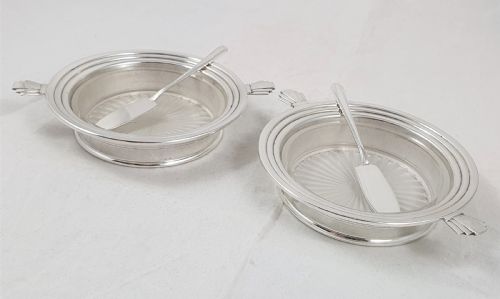 PAIR OF ART DECO DESIGN SILVER BUTTER DISHES - ADDITIONAL PHOTO 1