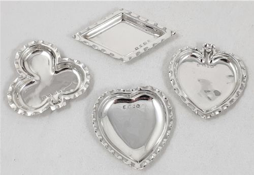 set of four silver playing card suit dishes - CATEGORY: ANTIQUE SILVER - DATED VICTORIAN