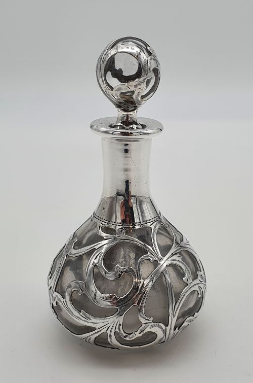 american alvin manufacturing co silver overlay perfume bottle - CATEGORY: ANTIQUE SILVER - DATED 1890