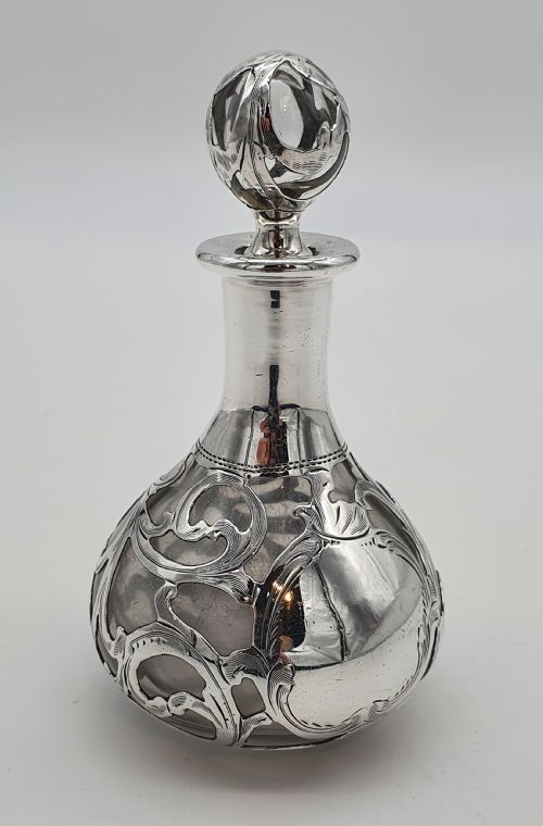 AMERICAN ALVIN MANUFACTURING CO SILVER OVERLAY PERFUME BOTTLE - ADDITIONAL PHOTO 2
