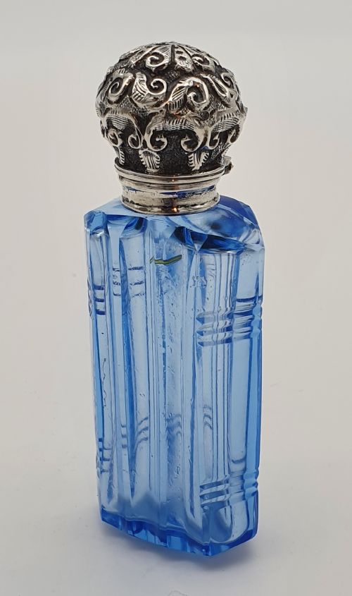circa 1900 blue glass perfume bottle - CATEGORY: ANTIQUE GLASS - DATED 1900