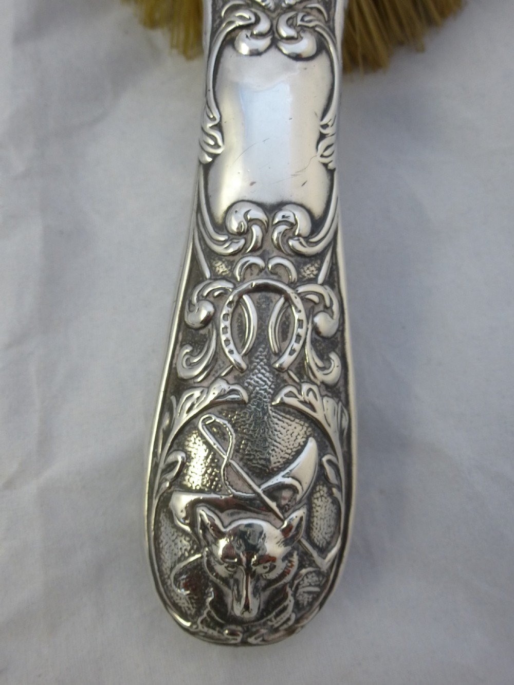 Edwardian Hallmarked Sterling Silver Hunting Mirror and Brush View VII