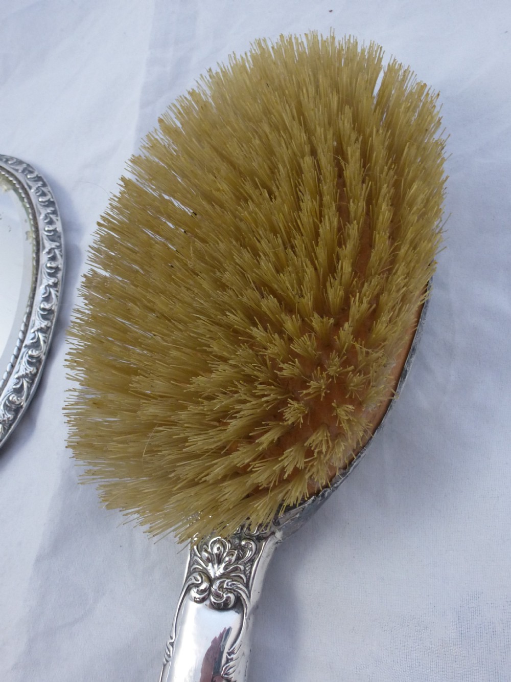 Edwardian Hallmarked Sterling Silver Hunting Mirror and Brush View VIII