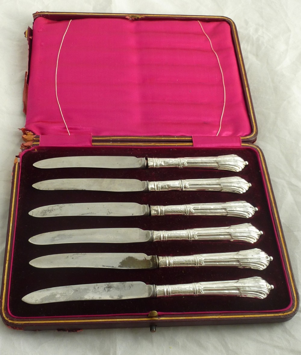 Cased Set Six Edwardian Silver Knives View III
