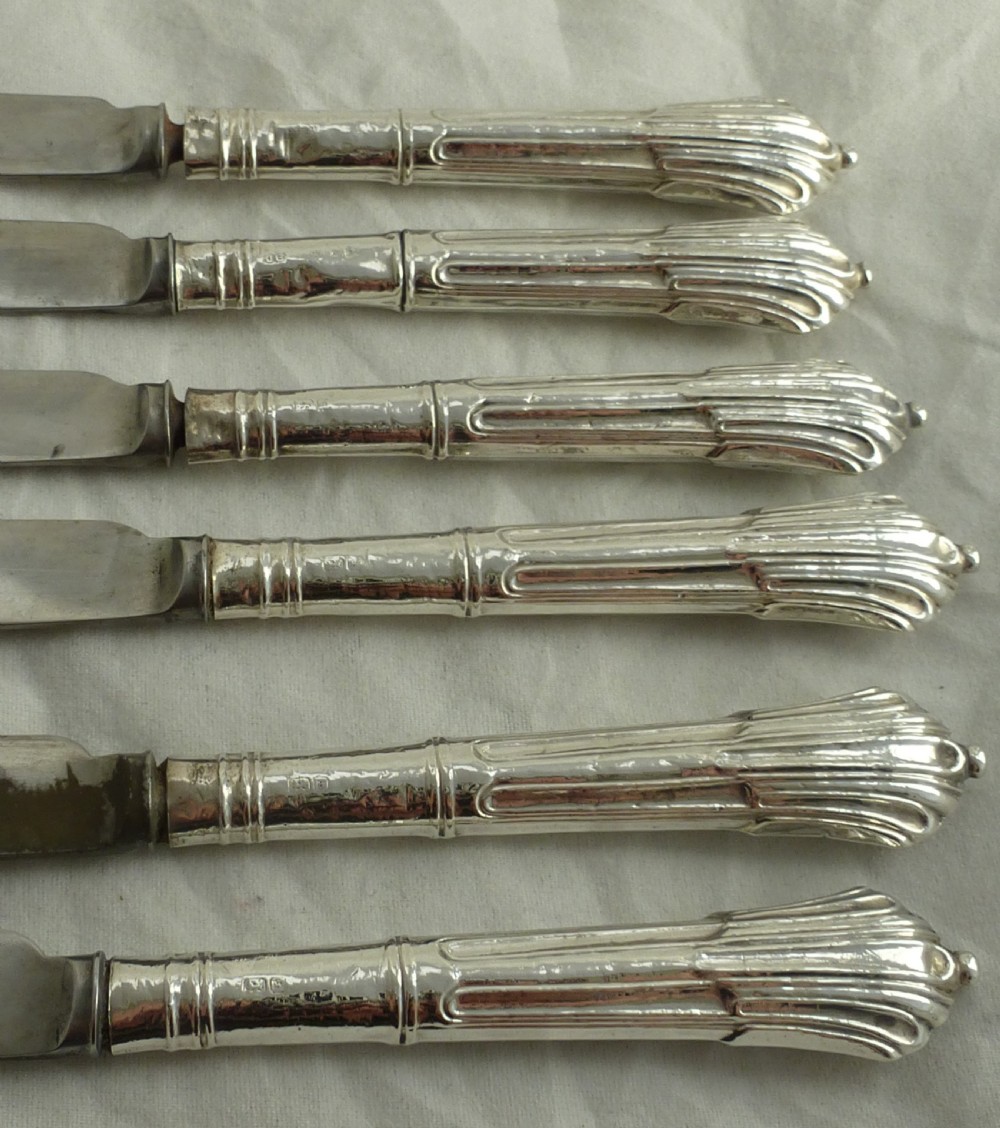 Cased Set Six Edwardian Silver Knives View V