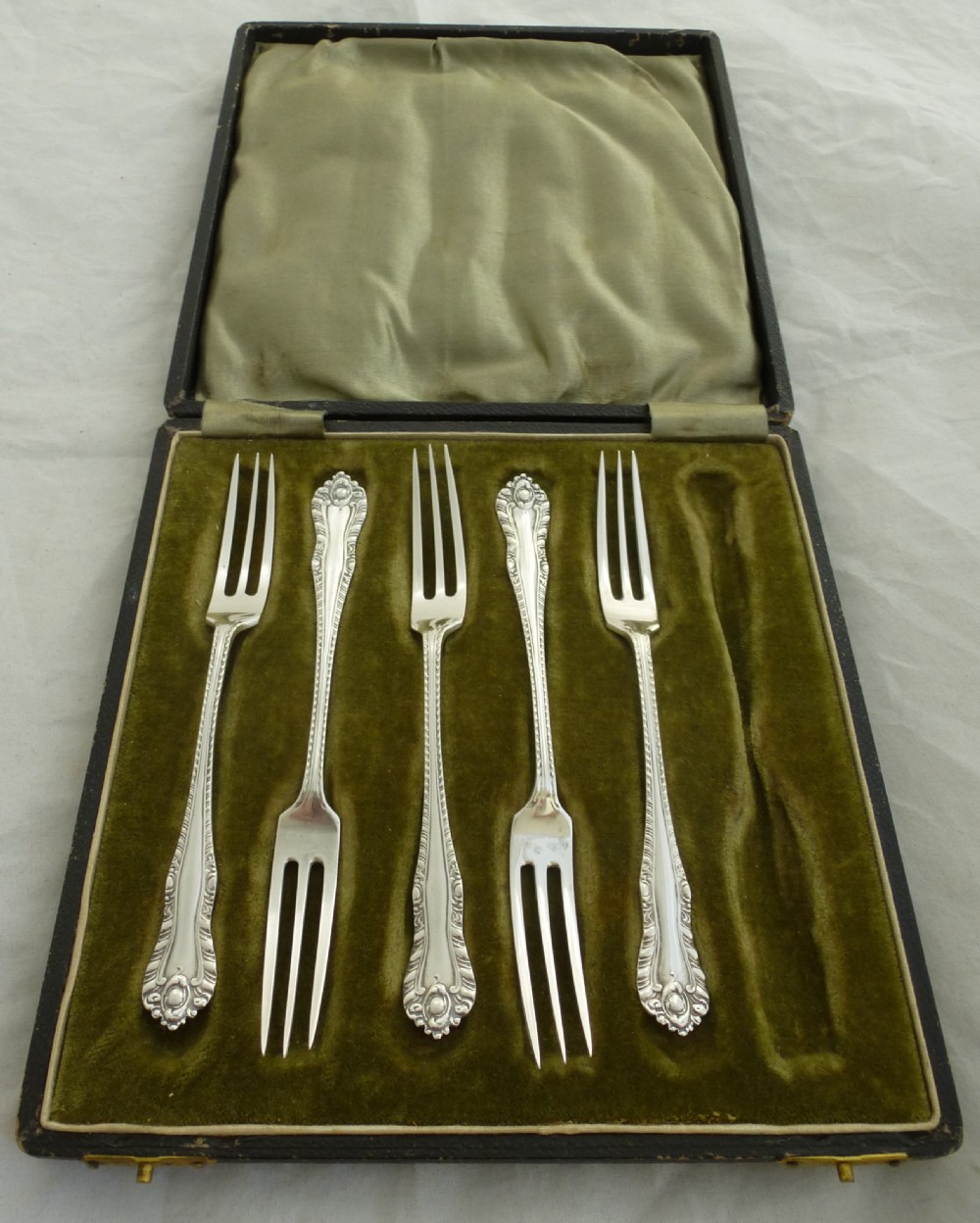 Five Cased Silver Cake Forks View III