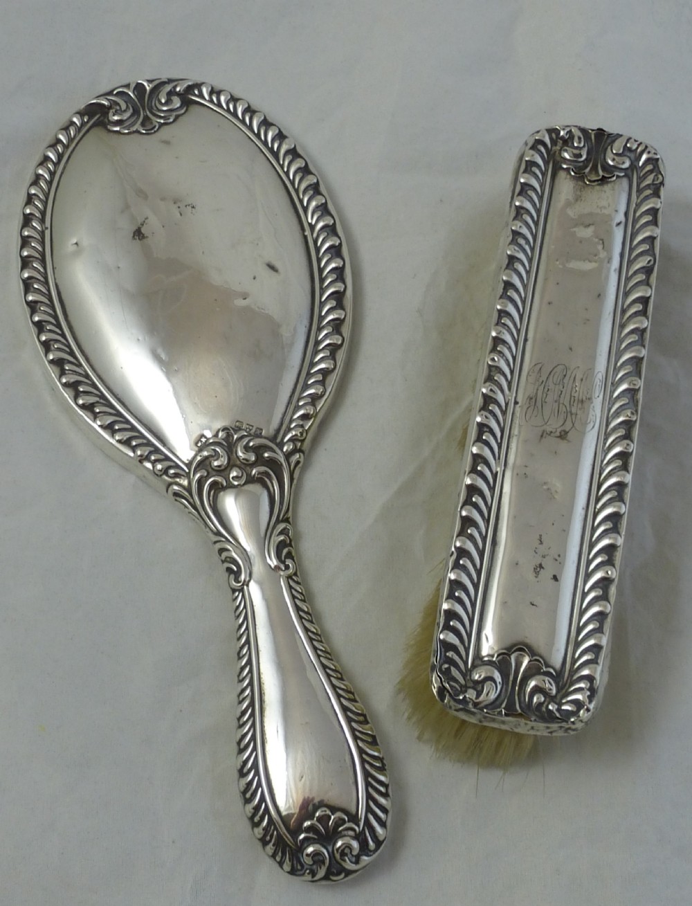 Edwardian Sterling Silver Hand Mirror and Clothes Brush