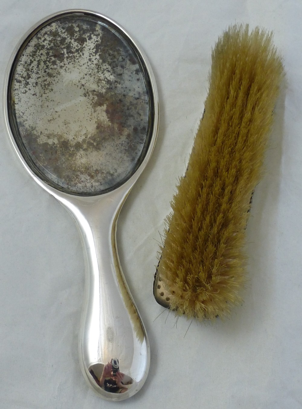 Edwardian Sterling Silver Hand Mirror and Clothes Brush View II