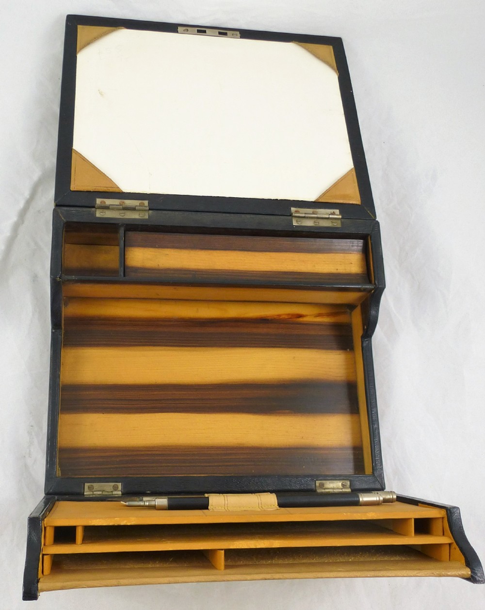 Victorian Leather and Simulated Macassar Ebony Writing Slope