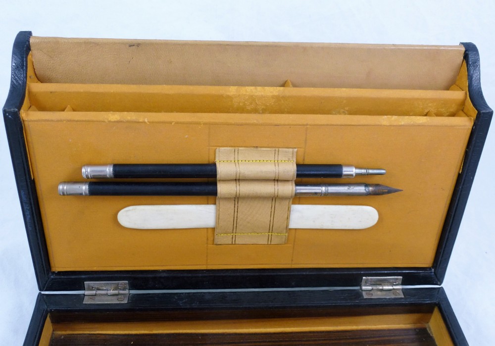 Victorian Leather and Simulated Macassar Ebony Writing Slope View XII