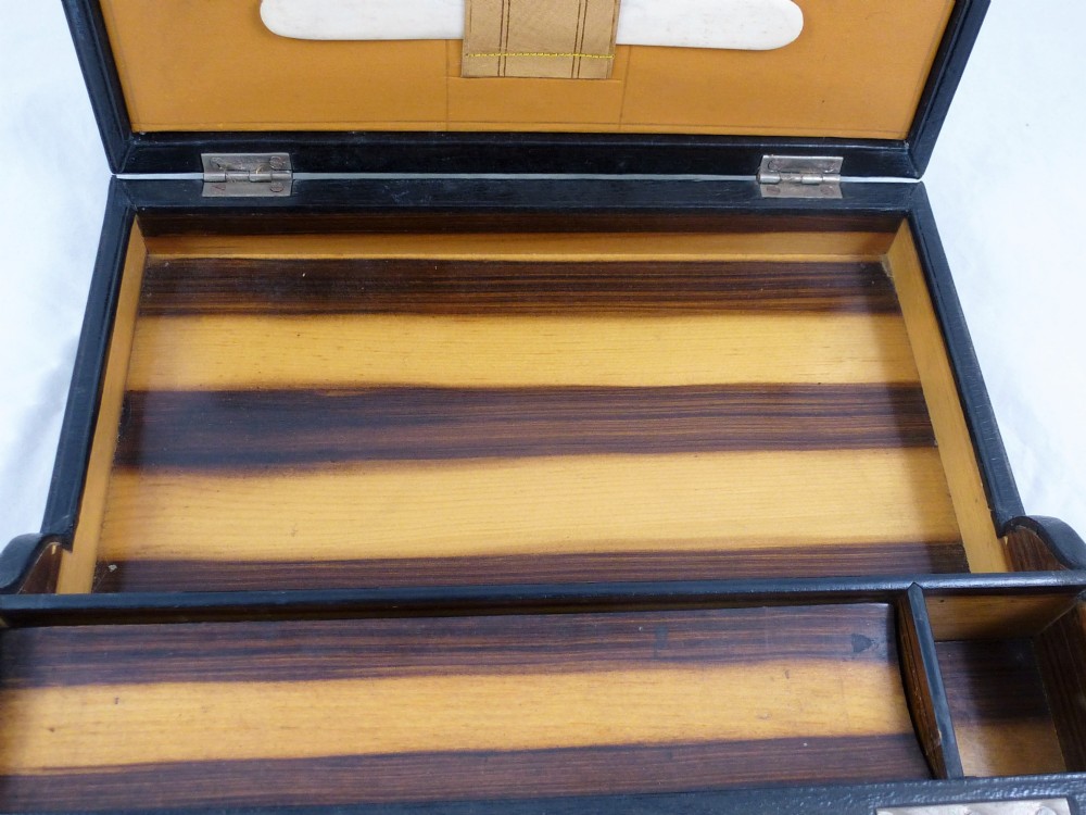 Victorian Leather and Simulated Macassar Ebony Writing Slope View XIII