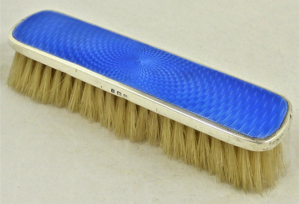Silver and Blue Guilloche Enamel Clothes Brush