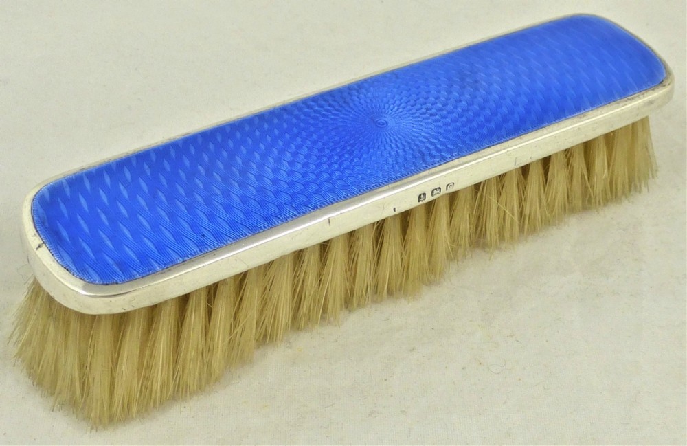 Silver and Blue Guilloche Enamel Clothes Brush View II