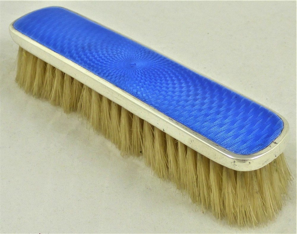 Silver and Blue Guilloche Enamel Clothes Brush View V