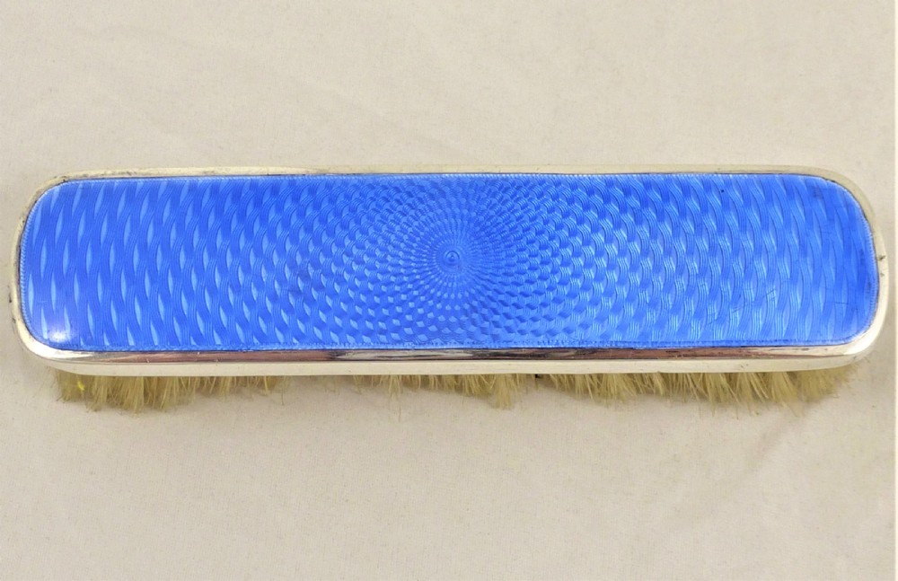 Silver and Blue Guilloche Enamel Clothes Brush View VI