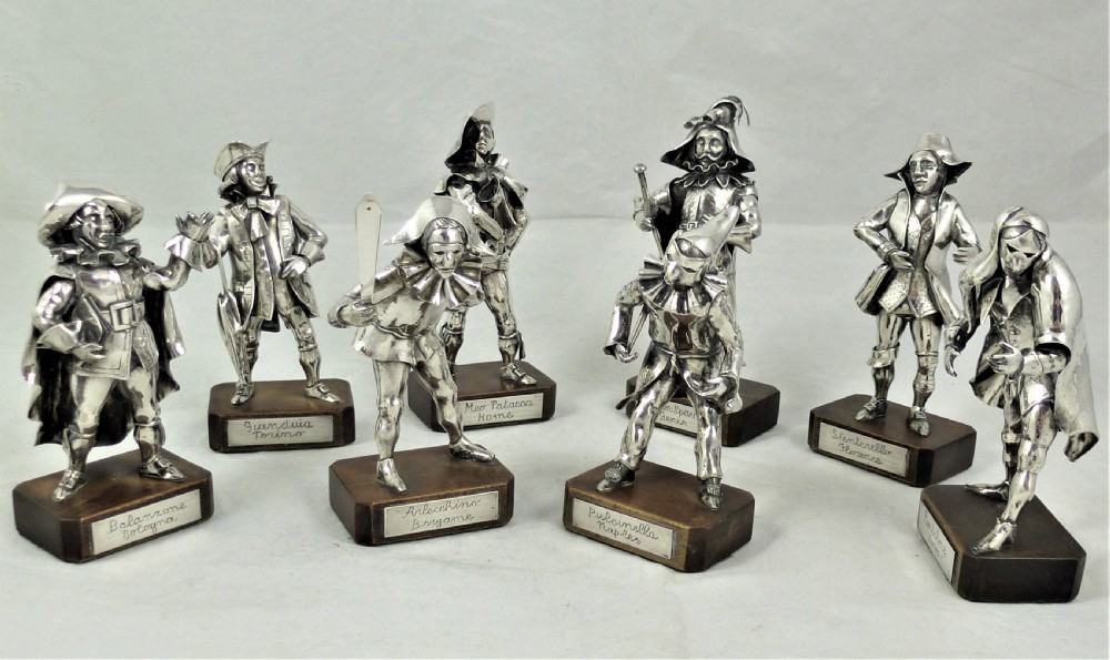 Set of Eight Italian Silver Figures From The Commedia dell'Arte