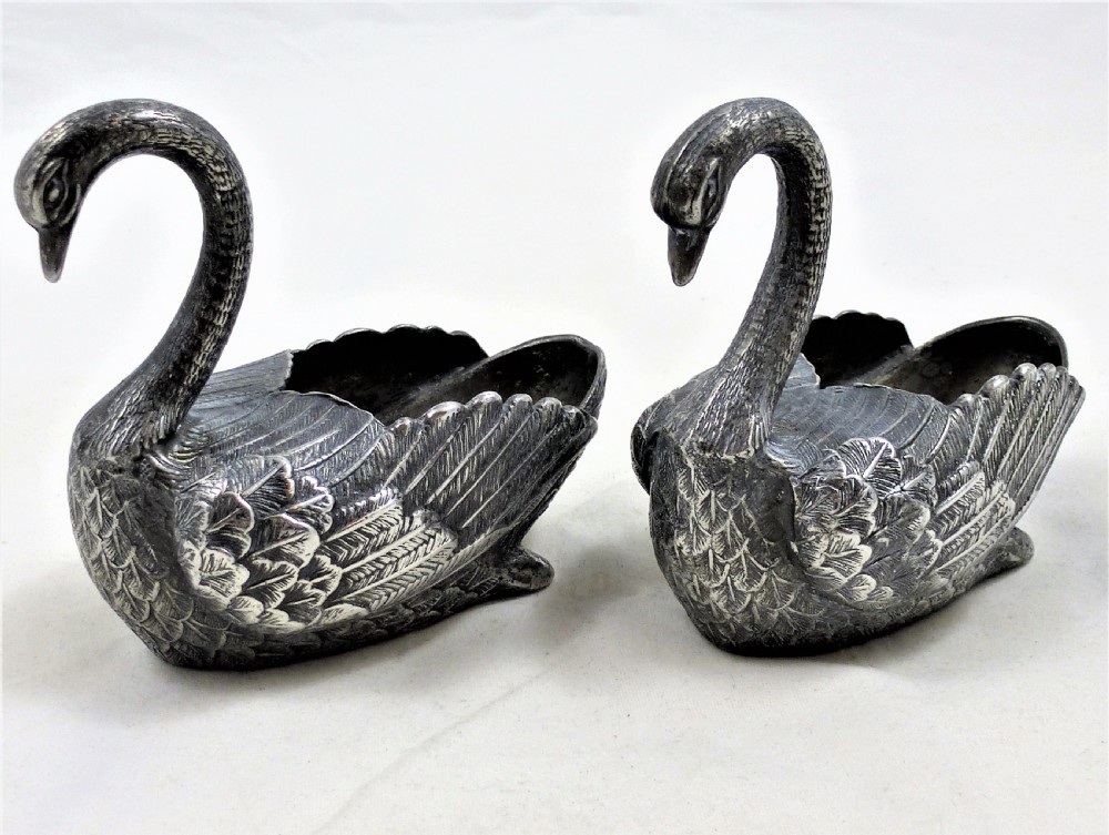 Pair of Victorian Silver Plated Swan Salts