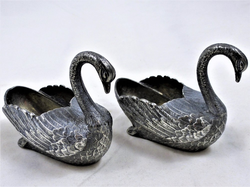 Pair of Victorian Silver Plated Swan Salts View II