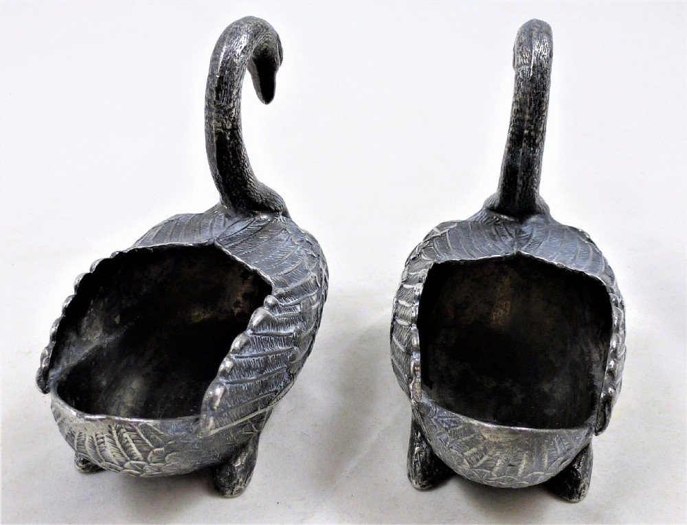 Pair of Victorian Silver Plated Swan Salts View III