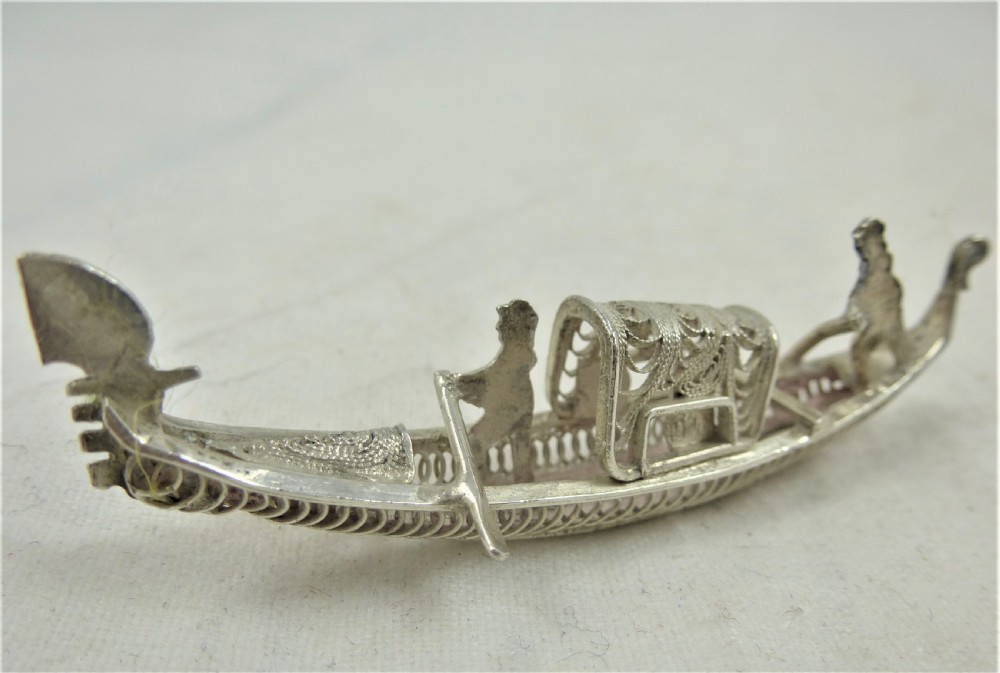 Italian Silver Filigree Miniature Gondola View II