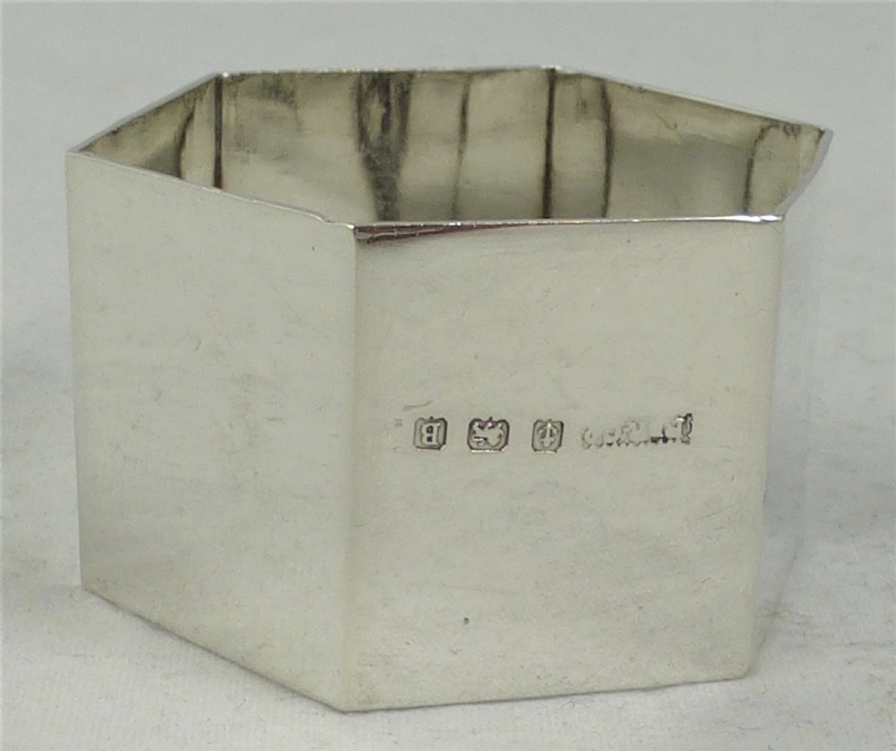 Art Deco Hexagonal Silver Napkin Ring View III