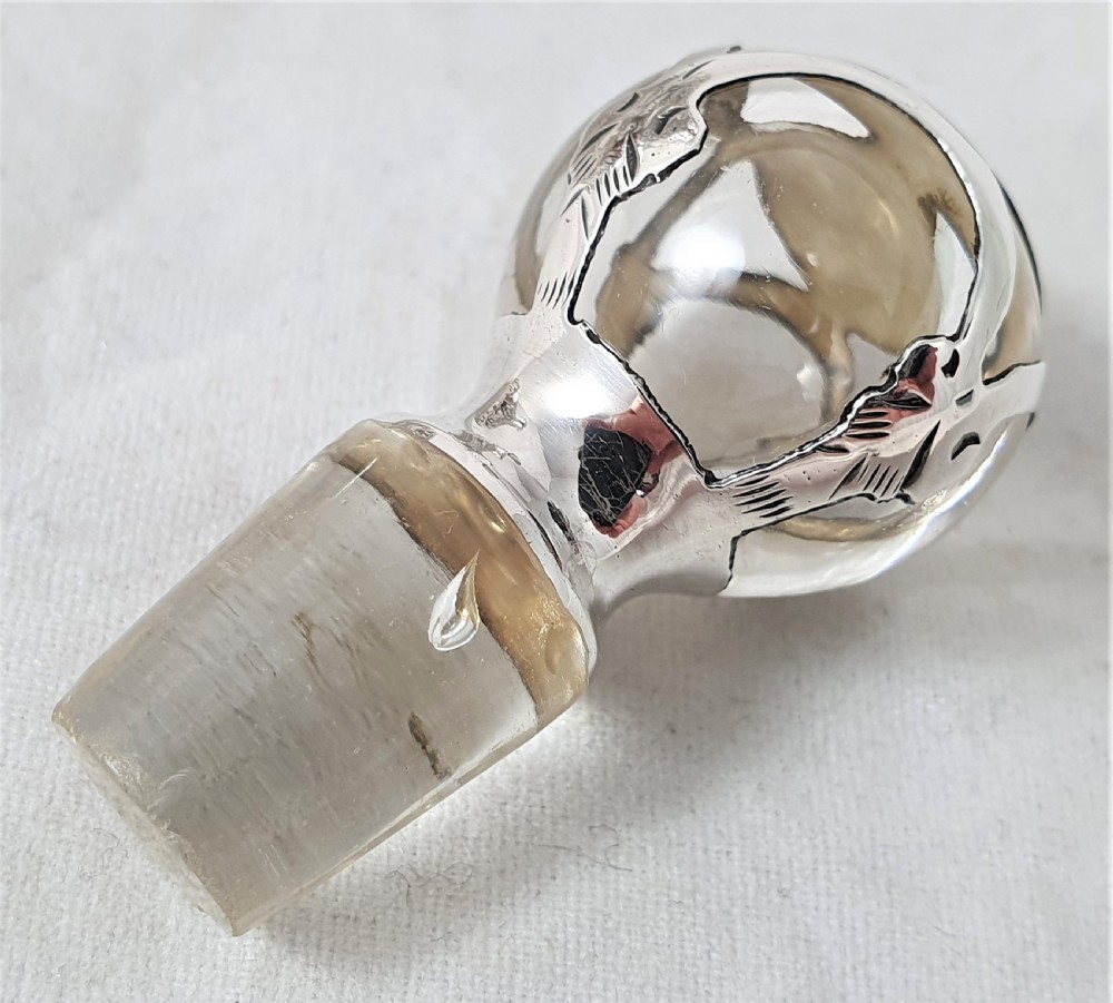 American Art Nouveau Glass & Silver Perfume Bottle View V