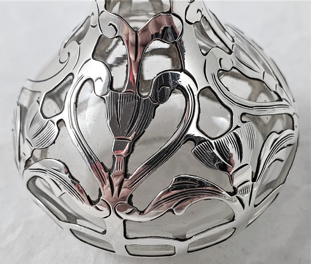 American Art Nouveau Glass & Silver Perfume Bottle View X