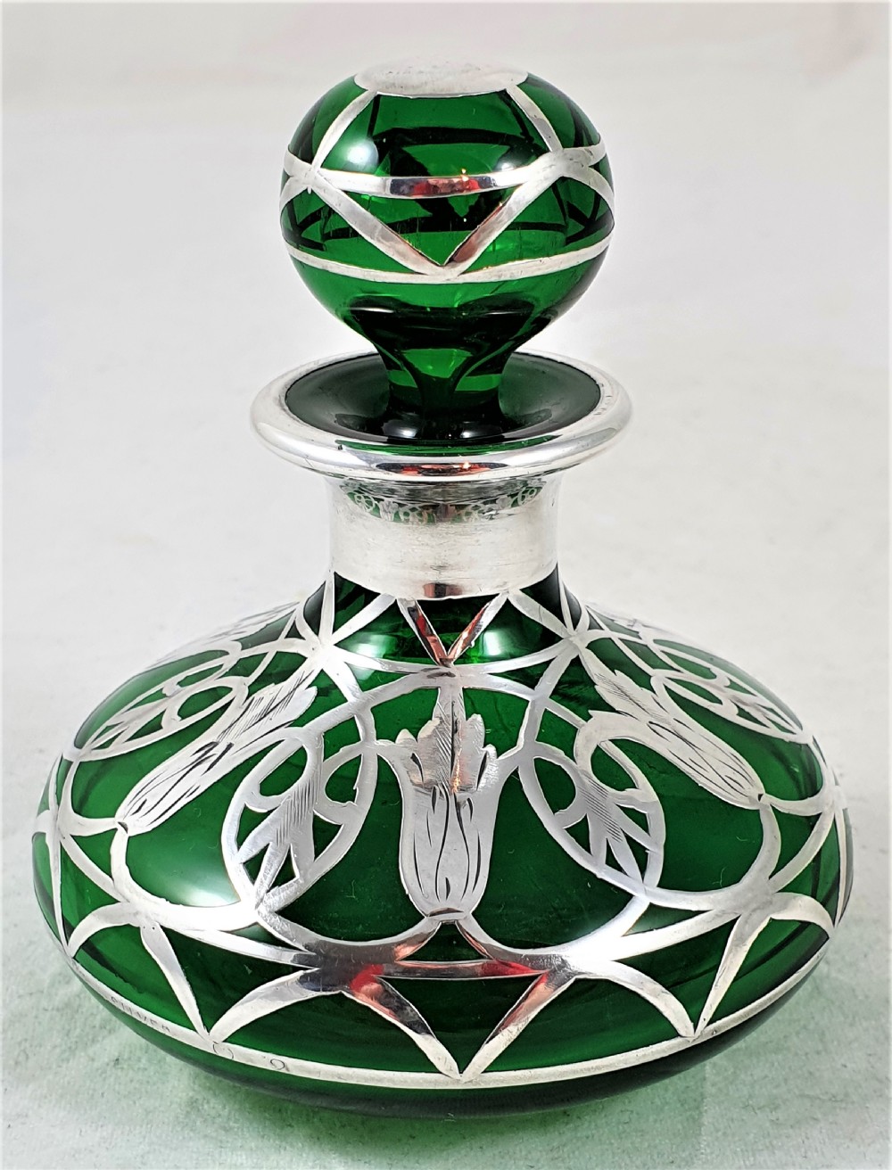 American Art Nouveau Glass & Silver Perfume Bottle View II