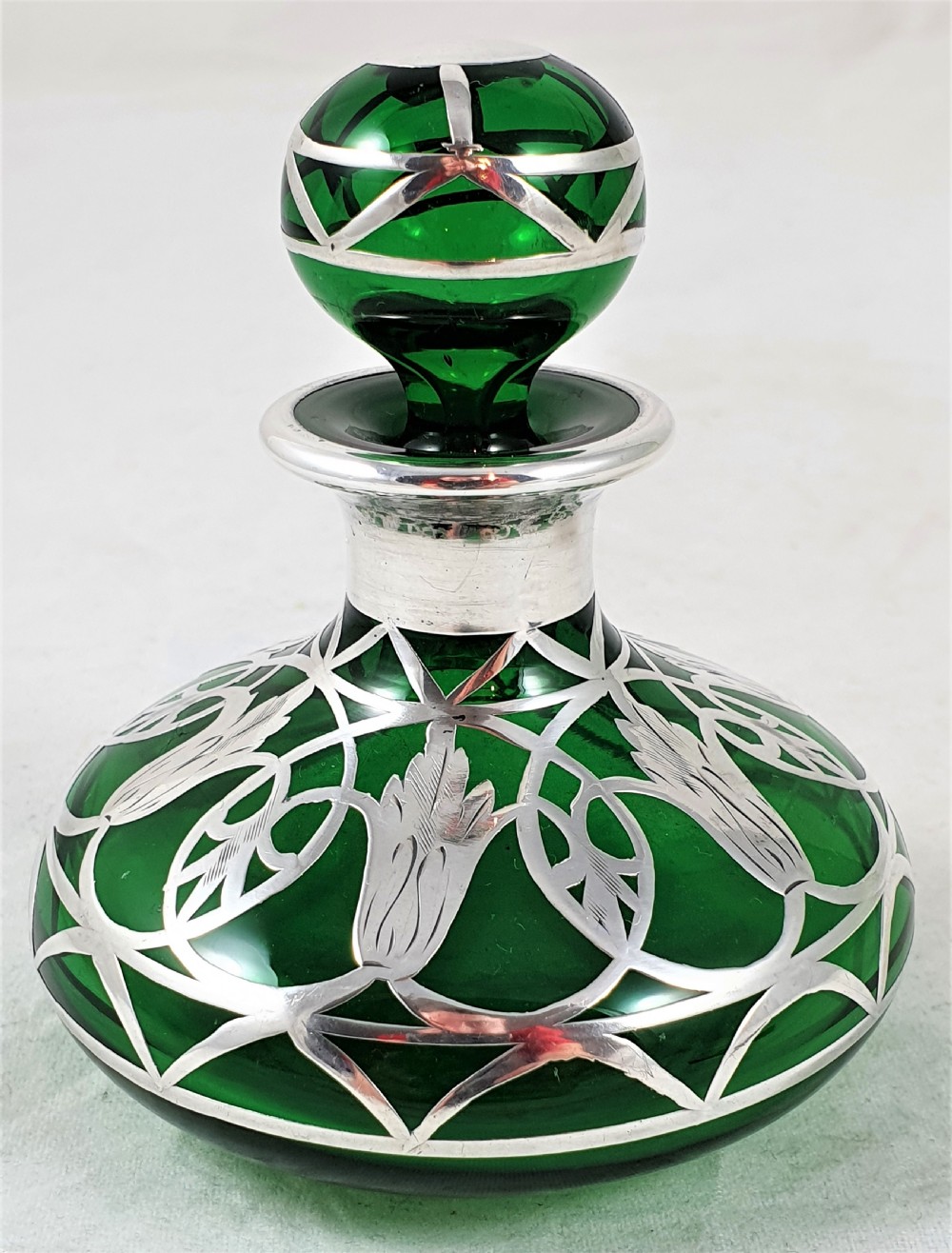 American Art Nouveau Glass & Silver Perfume Bottle View III