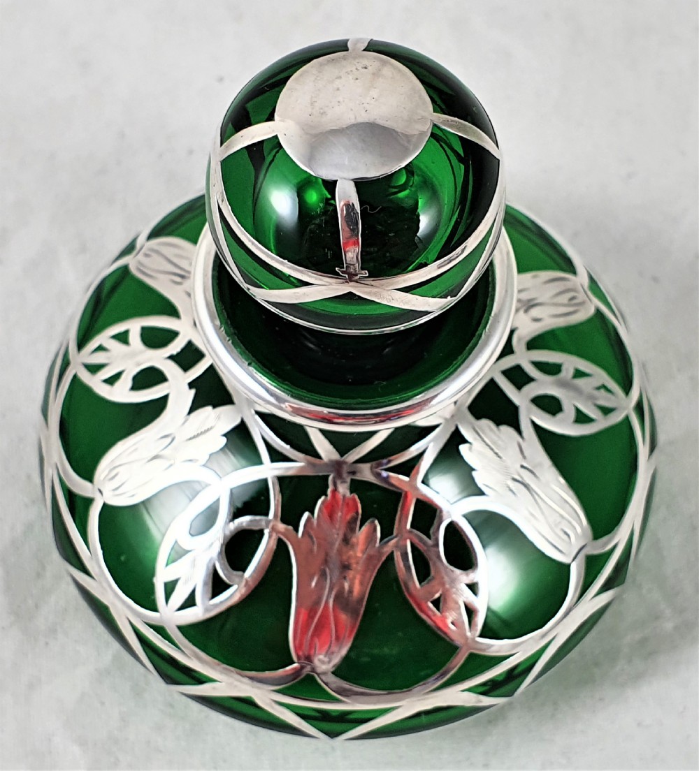 American Art Nouveau Glass & Silver Perfume Bottle View IV