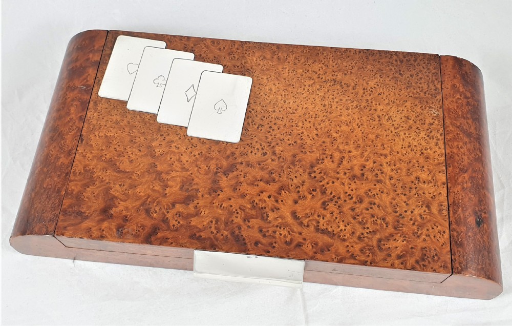 Italian Art Deco Burr Walnut & Silver Card or Games Box View II
