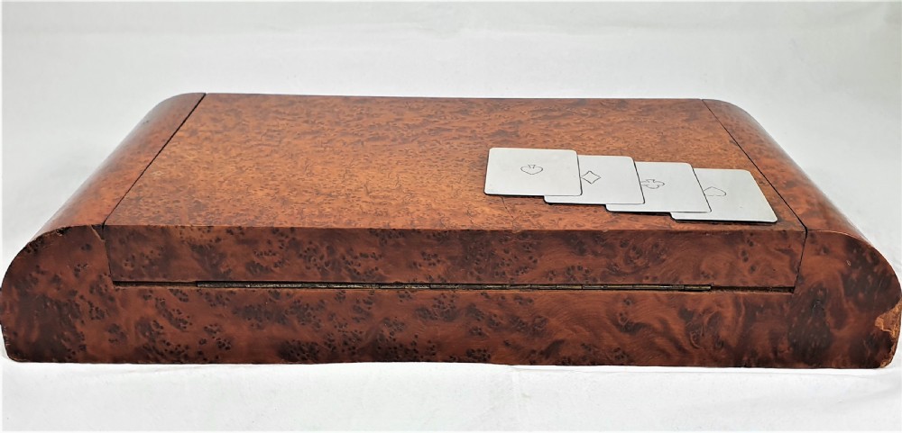 Italian Art Deco Burr Walnut & Silver Card or Games Box View VIII