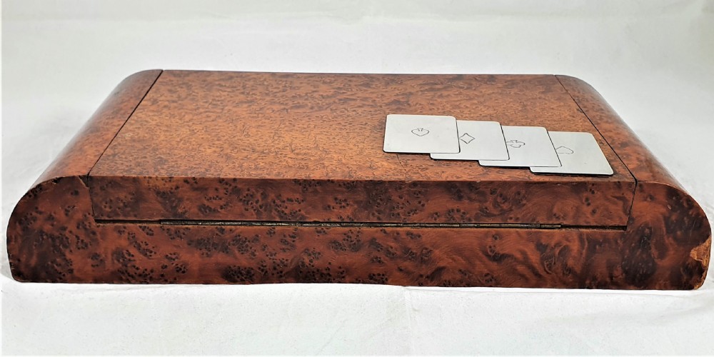 Italian Art Deco Burr Walnut & Silver Card or Games Box View IX
