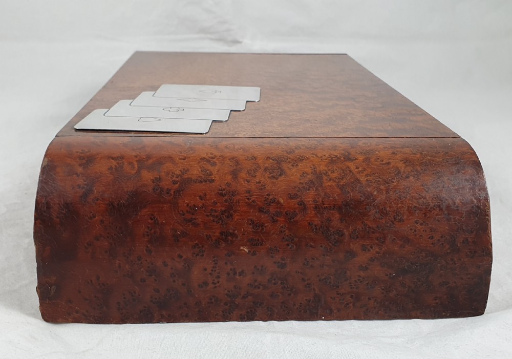 Italian Art Deco Burr Walnut & Silver Card or Games Box View X