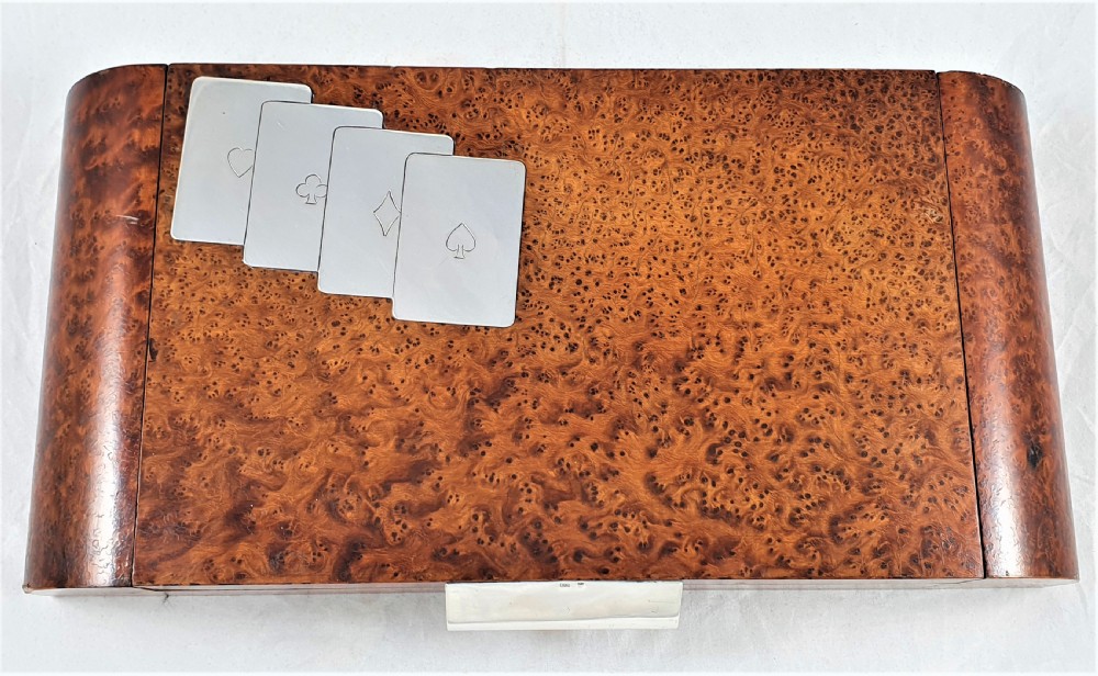 Italian Art Deco Burr Walnut & Silver Card or Games Box View XVII