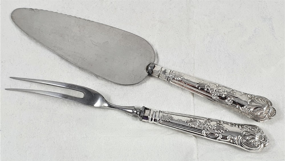 Silver Handled Cake Slice and Carving Fork View II