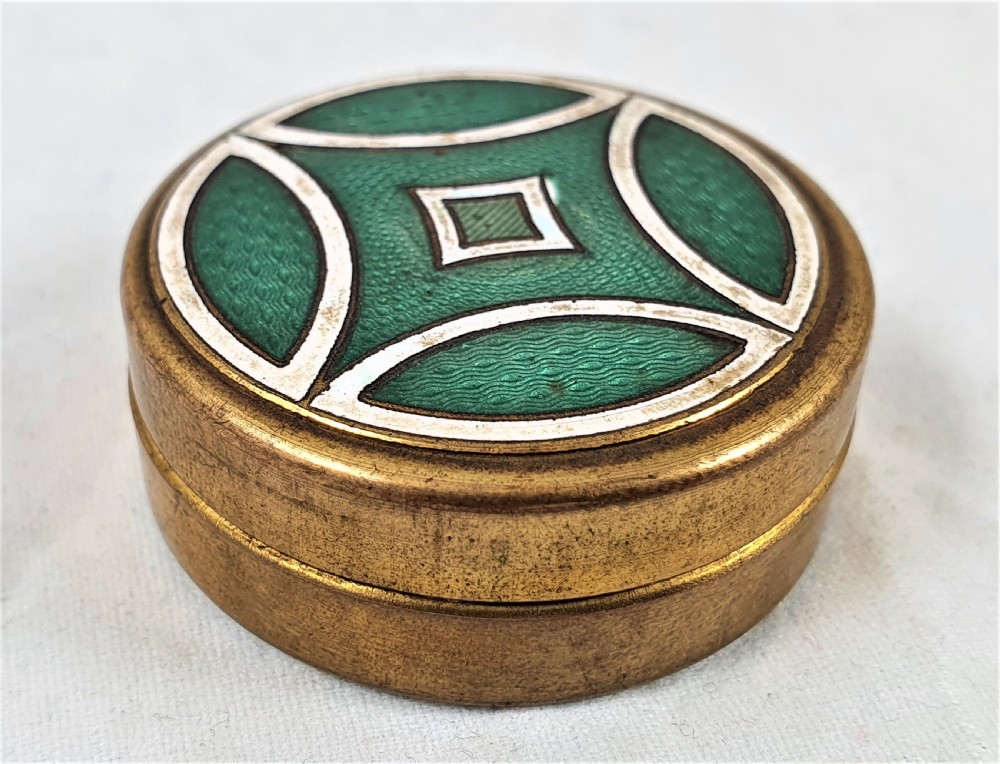 Guilloche Enamel and Gilt Brass Pill Box