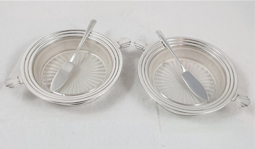 Pair of Art Deco Design Silver Butter Dishes