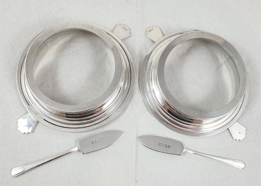 Pair of Art Deco Design Silver Butter Dishes View X
