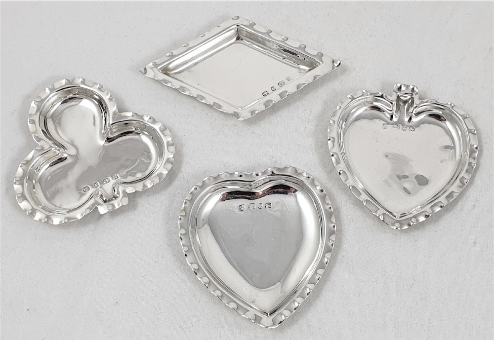 Set of Four Silver Playing Card Suit Dishes