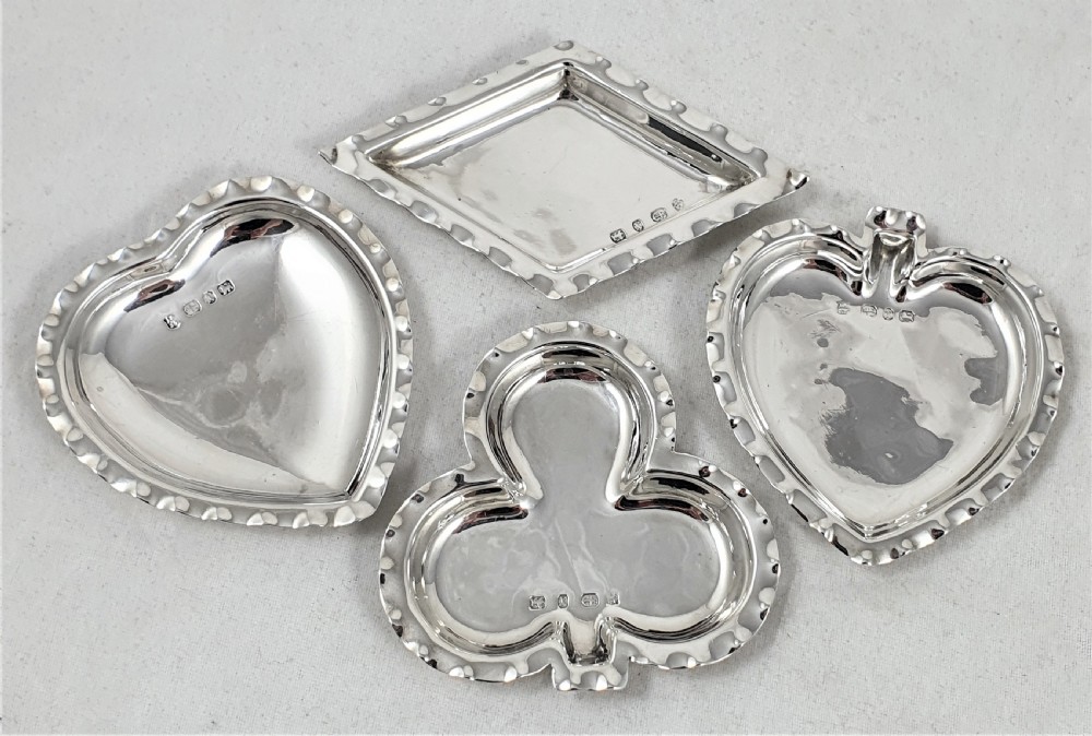 Set of Four Silver Playing Card Suit Dishes View II