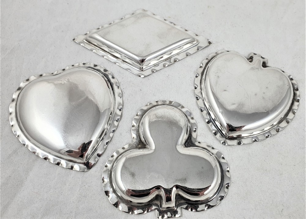 Set of Four Silver Playing Card Suit Dishes View VII