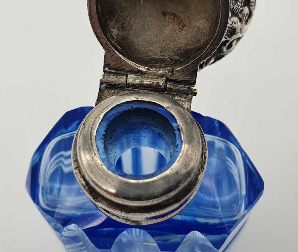 CIRCA 1900 BLUE GLASS PERFUME BOTTLE View X