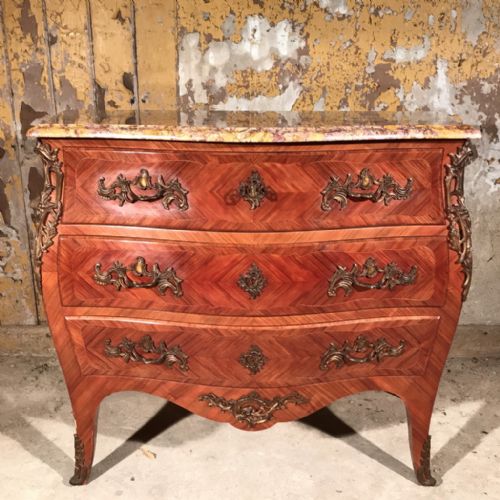 french marquetry bombe serpentine chest of drawers - CATEGORY: ANTIQUE CHEST OF DRAWERS - DATED 1920
